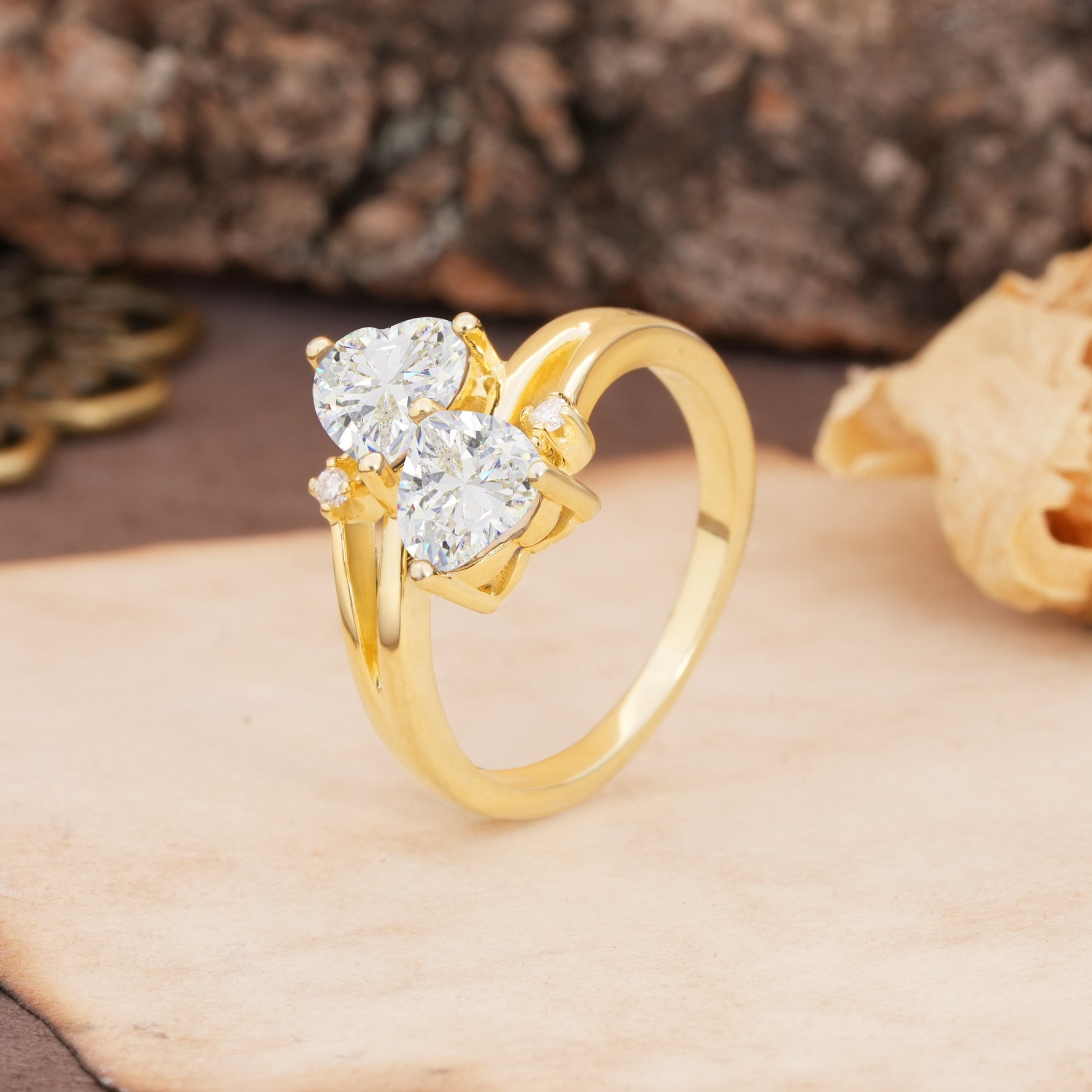Classic Twisted 3-Prong Double Heart Cut Moissanite Engagement Ring - Additional view