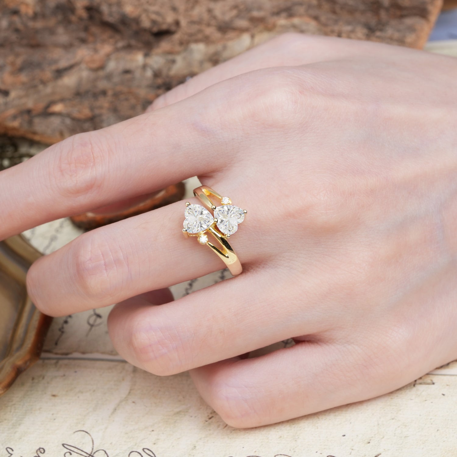 Classic Twisted 3-Prong Double Heart Cut Moissanite Engagement Ring - Additional view