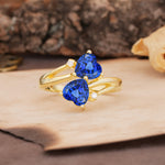 Classic Twisted 3-Prong Double Heart Cut Sapphire Engagement Ring - Additional view