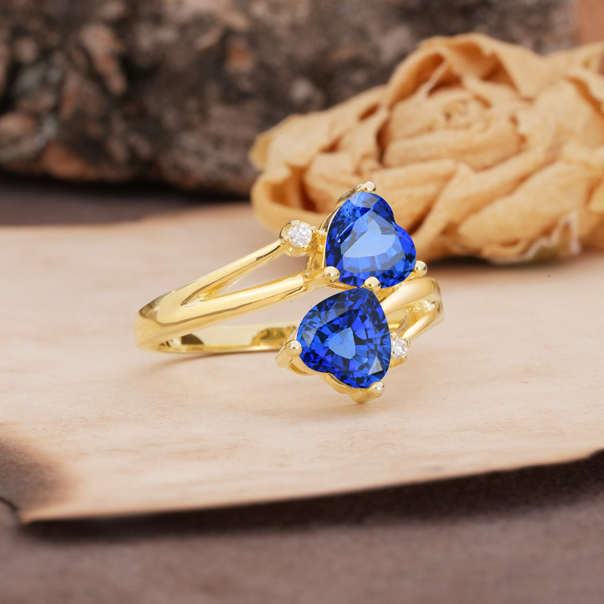 Classic Twisted 3-Prong Double Heart Cut Sapphire Engagement Ring - Additional view
