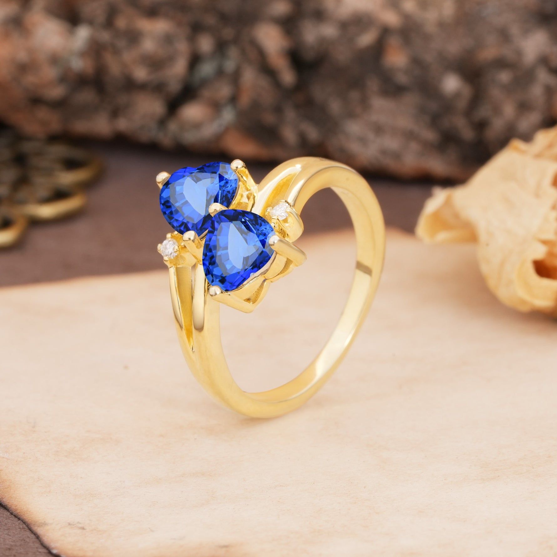 Classic Twisted 3-Prong Double Heart Cut Sapphire Engagement Ring - Additional view