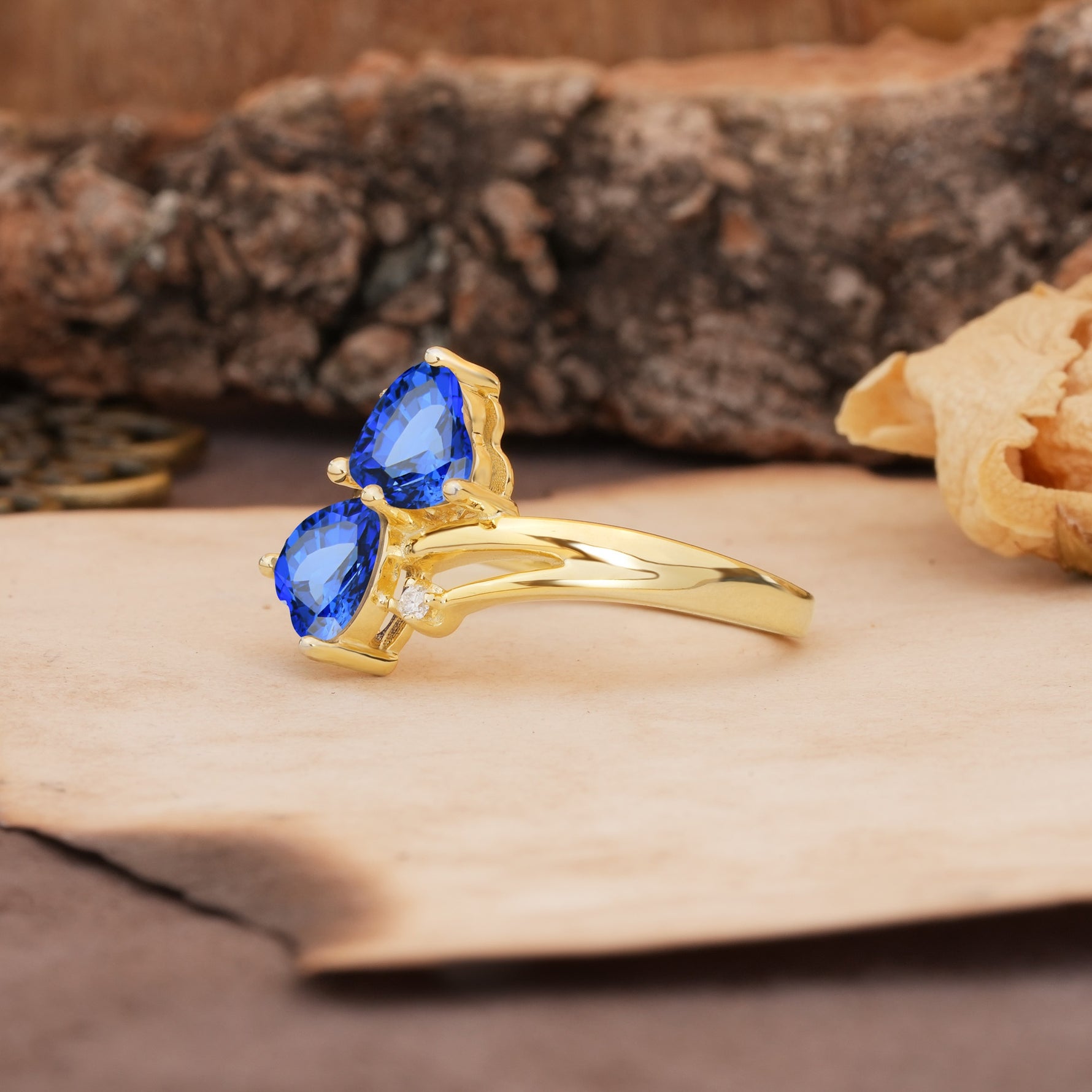 Classic Twisted 3-Prong Double Heart Cut Sapphire Engagement Ring - Additional view