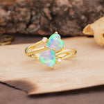 Classic Twisted 3-Prong Double Heart Cut Fire Opal Engagement Ring - Additional view