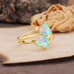 Classic Twisted 3-Prong Double Heart Cut Fire Opal Engagement Ring - Additional view