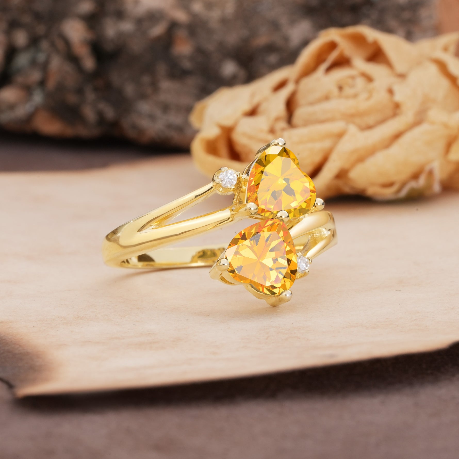 Classic Twisted 3-Prong Double Heart Cut Citrine Engagement Ring - Additional view