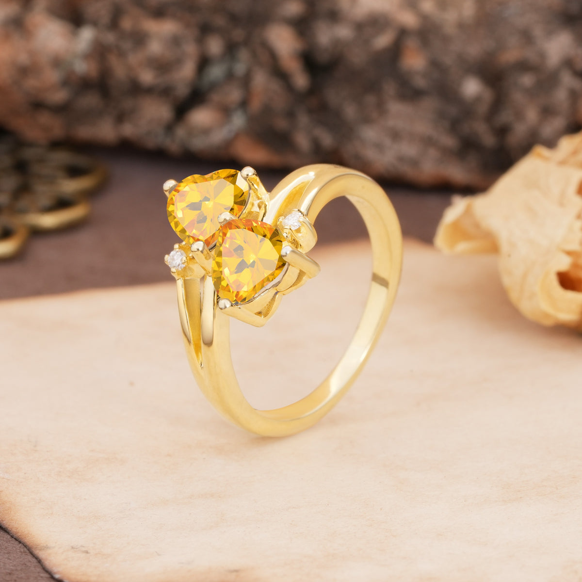 Classic Twisted 3-Prong Double Heart Cut Citrine Engagement Ring - Additional view