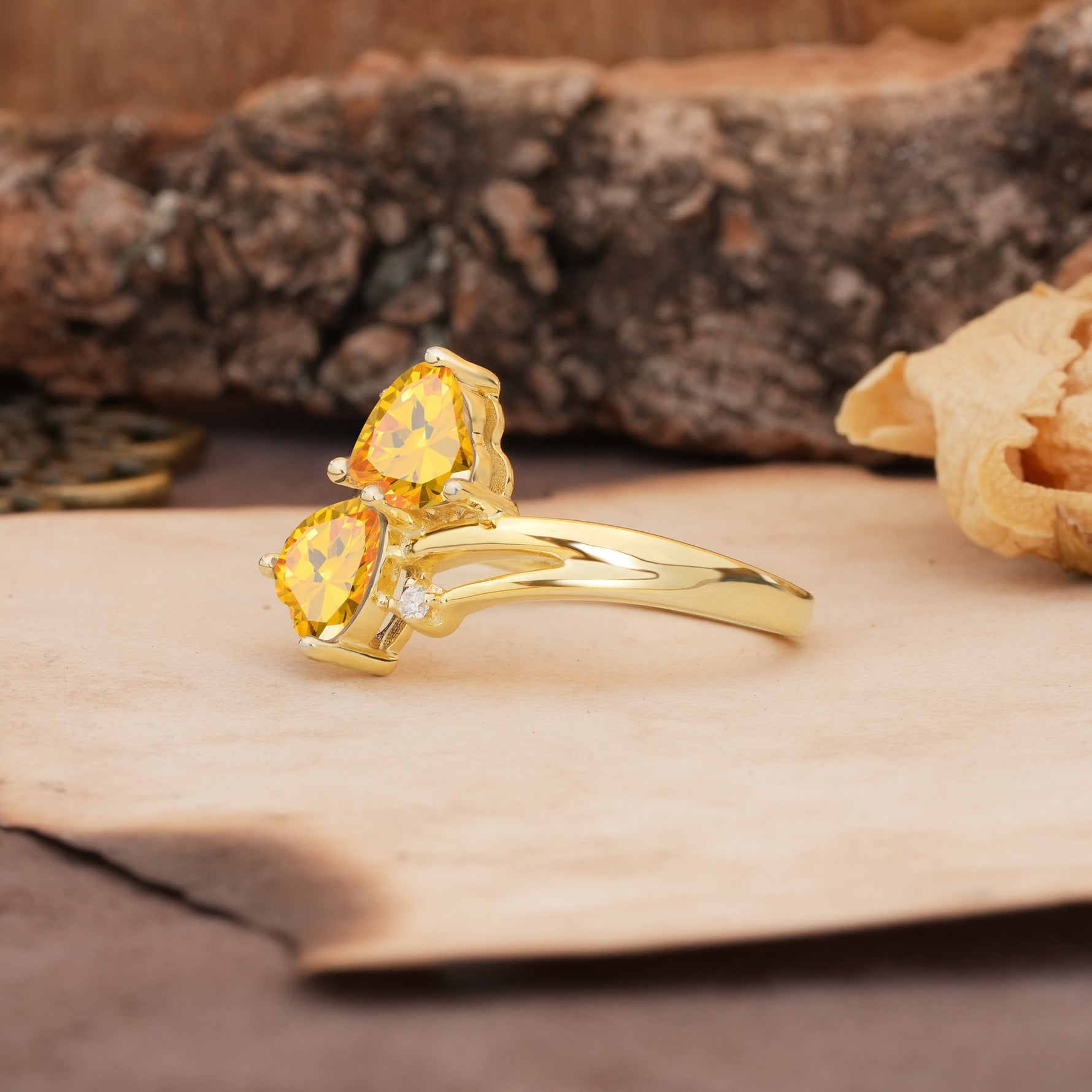 Classic Twisted 3-Prong Double Heart Cut Citrine Engagement Ring - Additional view