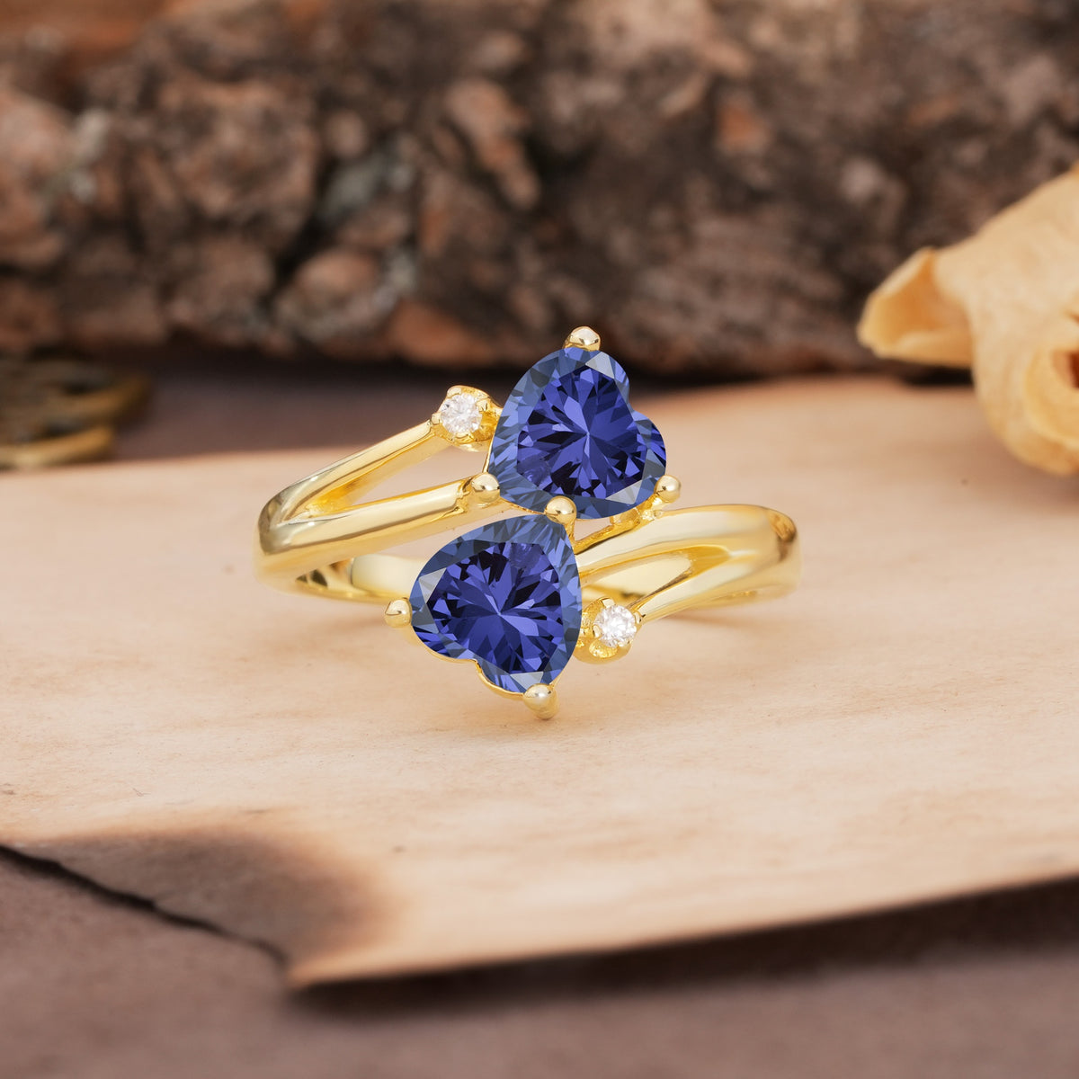 Classic Twisted 3-Prong Double Heart Cut Tanzanite Engagement Ring - Additional view