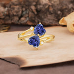 Classic Twisted 3-Prong Double Heart Cut Tanzanite Engagement Ring - Additional view