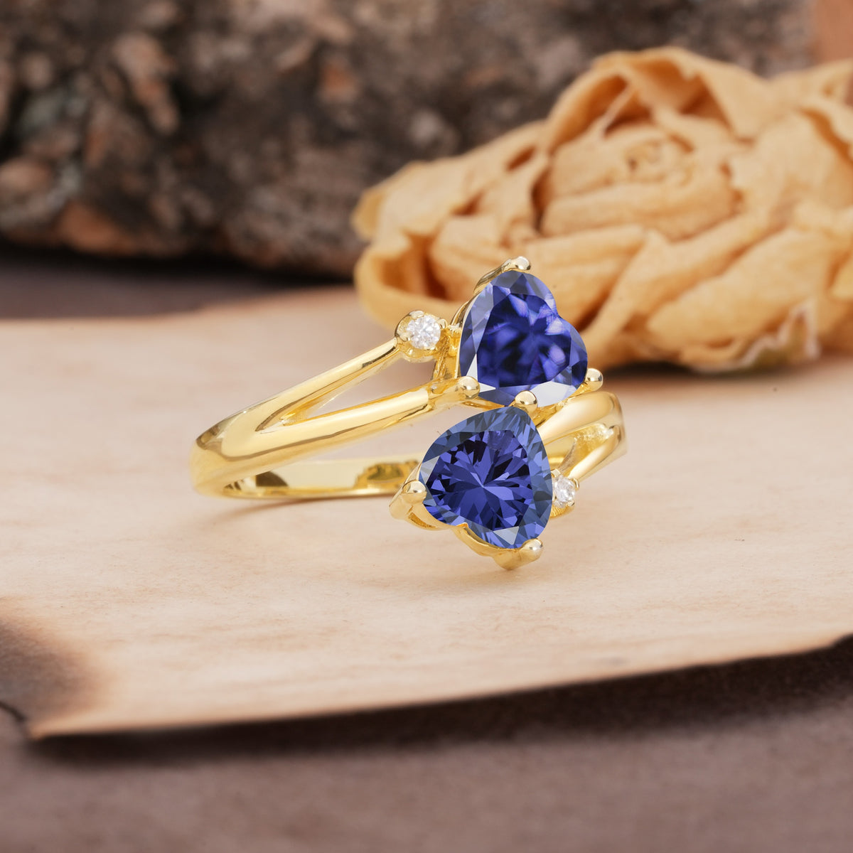Classic Twisted 3-Prong Double Heart Cut Tanzanite Engagement Ring - Additional view