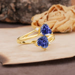 Classic Twisted 3-Prong Double Heart Cut Tanzanite Engagement Ring - Additional view