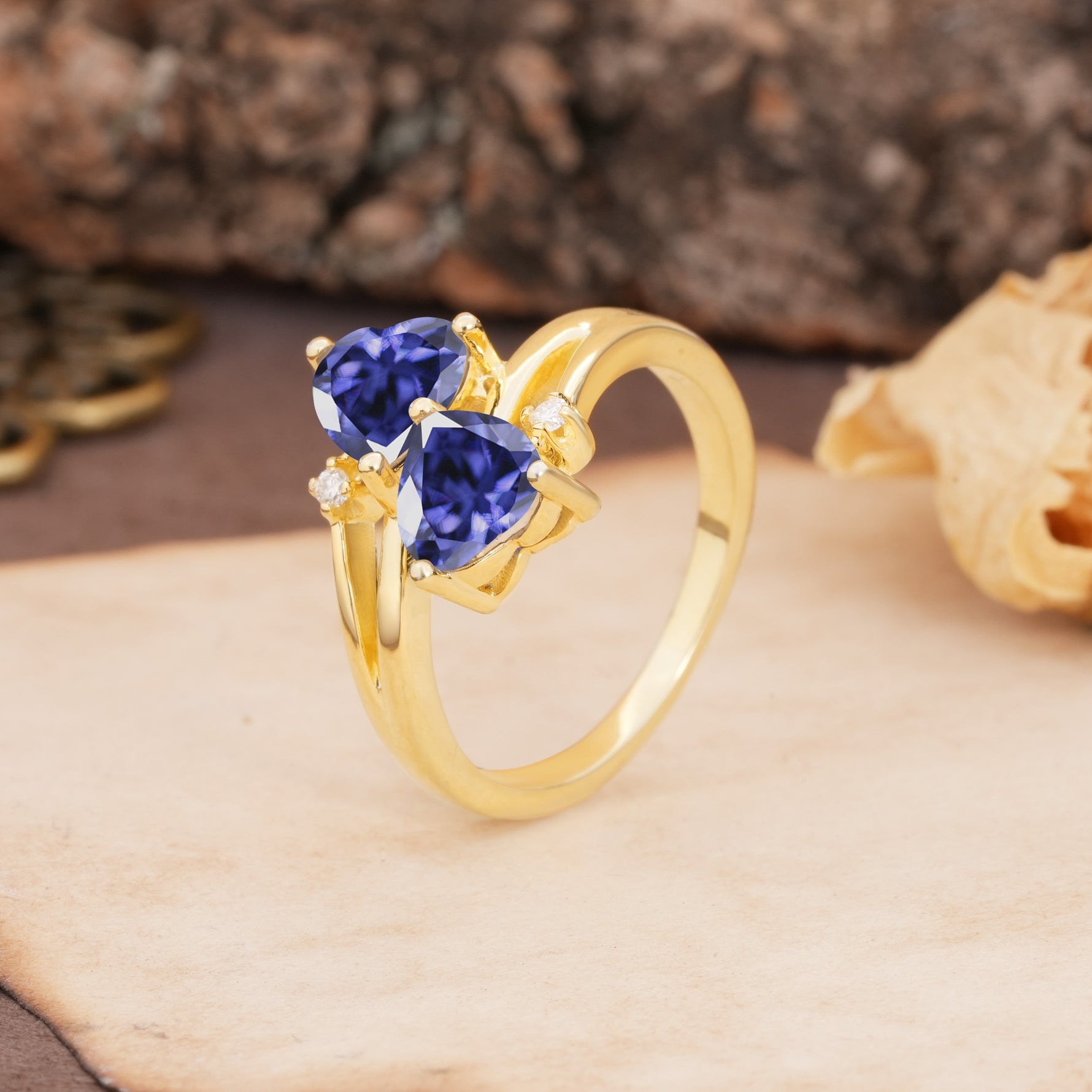 Classic Twisted 3-Prong Double Heart Cut Tanzanite Engagement Ring - Additional view