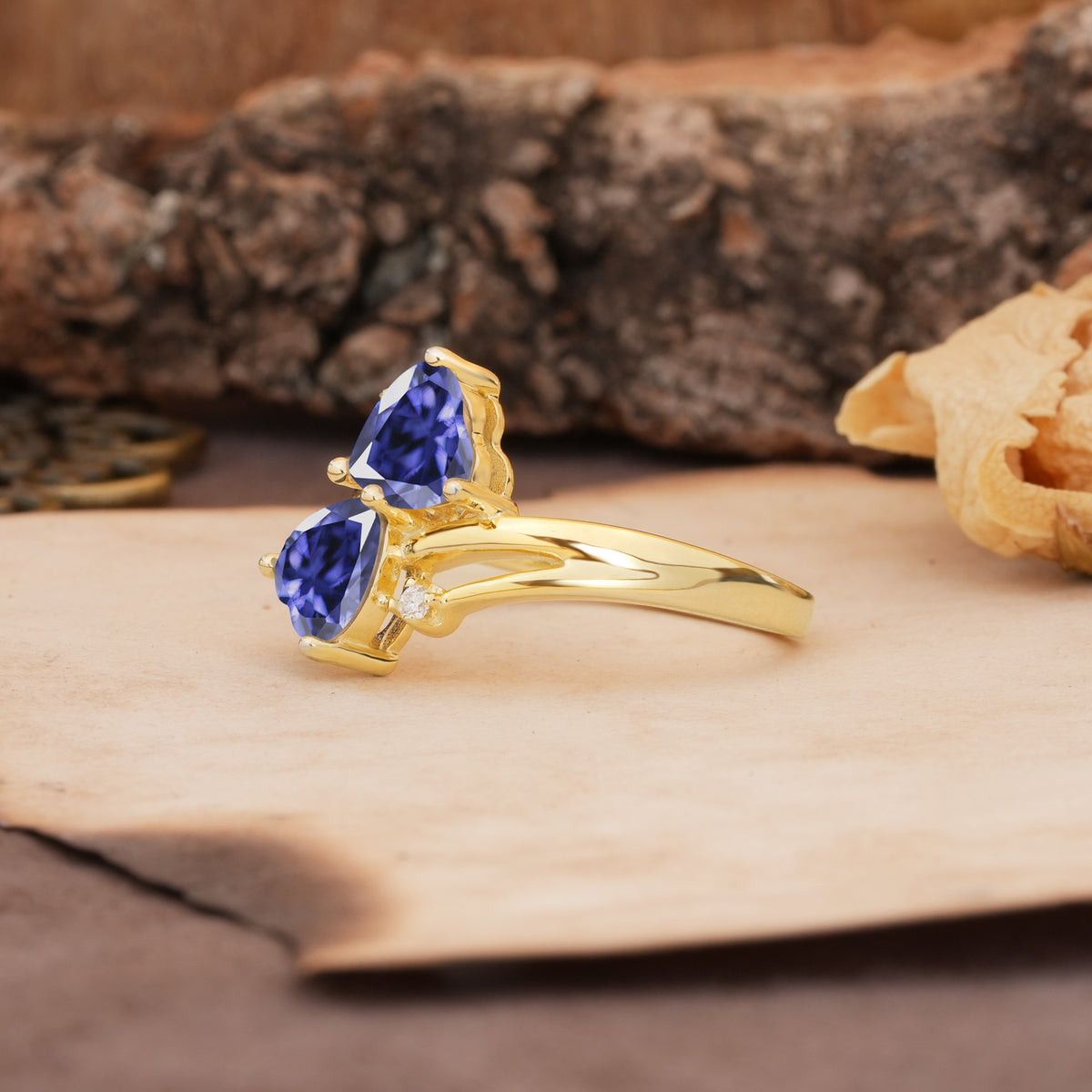 Classic Twisted 3-Prong Double Heart Cut Tanzanite Engagement Ring - Additional view