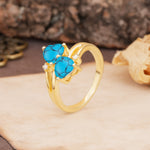 Classic Twisted 3-Prong Double Heart Cut Turquoise Engagement Ring - Additional view