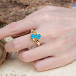 Classic Twisted 3-Prong Double Heart Cut Turquoise Engagement Ring - Additional view