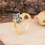 Classic Twisted 3-Prong Double Heart Cut Black Rutilated Quartz Engagement Ring - Additional view