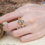 Classic Twisted 3-Prong Double Heart Cut Black Rutilated Quartz Engagement Ring - Additional view