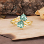 Classic Twisted 3-Prong Double Heart Cut Moss Agate Engagement Ring - Additional view