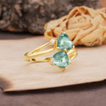 Classic Twisted 3-Prong Double Heart Cut Moss Agate Engagement Ring - Additional view