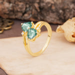 Classic Twisted 3-Prong Double Heart Cut Moss Agate Engagement Ring - Additional view