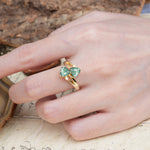 Classic Twisted 3-Prong Double Heart Cut Moss Agate Engagement Ring - Additional view
