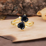 Classic Twisted 3-Prong Double Heart Cut Black Onyx Engagement Ring - Additional view