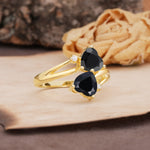 Classic Twisted 3-Prong Double Heart Cut Black Onyx Engagement Ring - Additional view