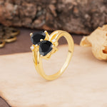 Classic Twisted 3-Prong Double Heart Cut Black Onyx Engagement Ring - Additional view