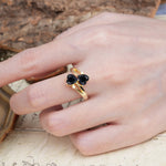 Classic Twisted 3-Prong Double Heart Cut Black Onyx Engagement Ring - Additional view