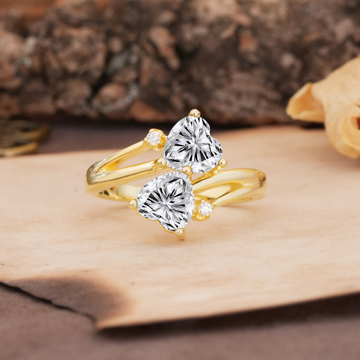 Classic Twisted 3-Prong Double Heart Cut Lab Diamond Engagement Ring - Additional view