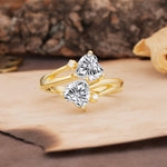 Classic Twisted 3-Prong Double Heart Cut Lab Diamond Engagement Ring - Additional view