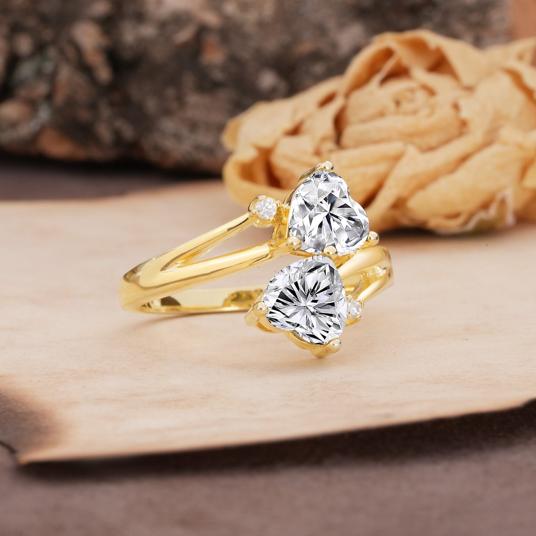 Classic Twisted 3-Prong Double Heart Cut Lab Diamond Engagement Ring - Additional view