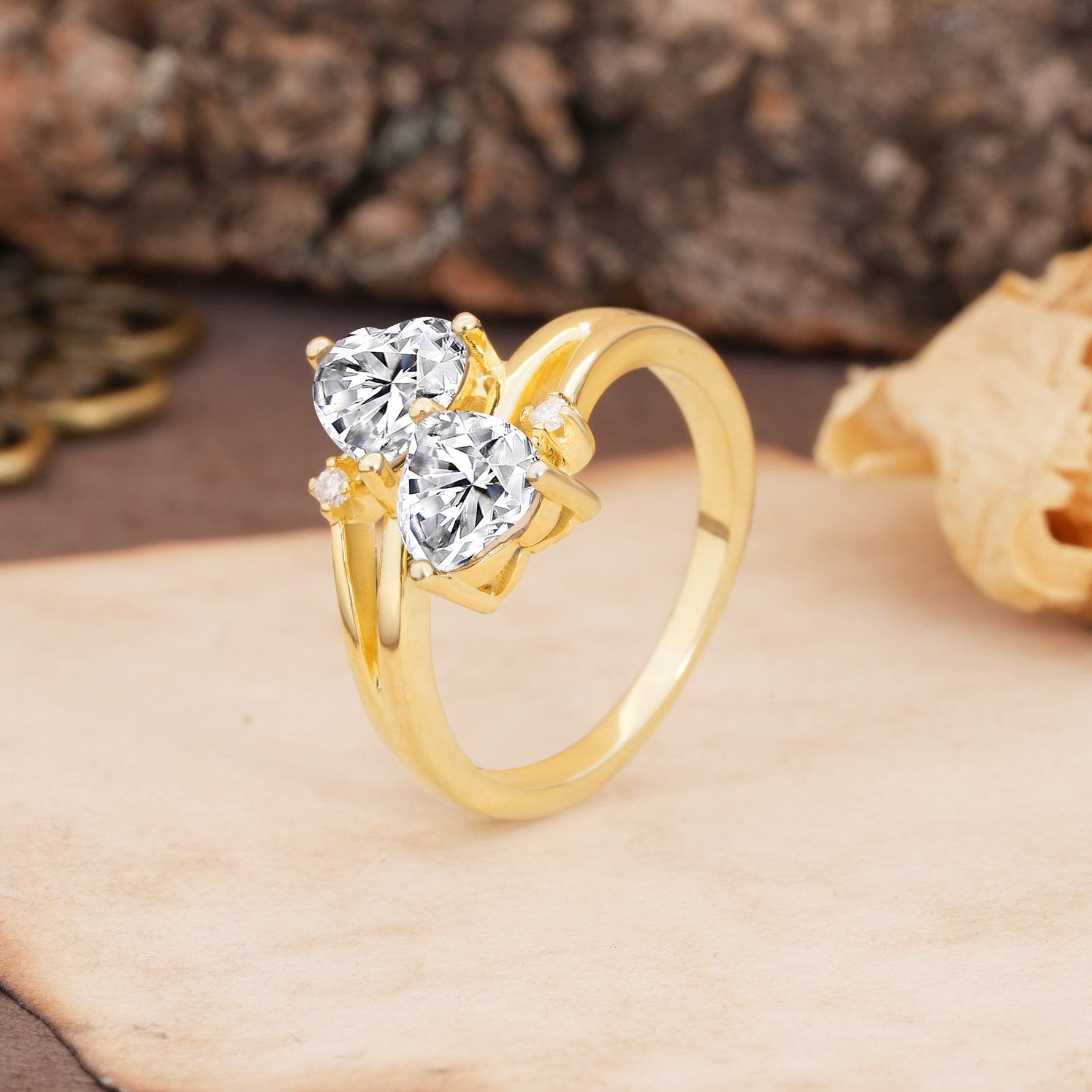 Classic Twisted 3-Prong Double Heart Cut Lab Diamond Engagement Ring - Additional view