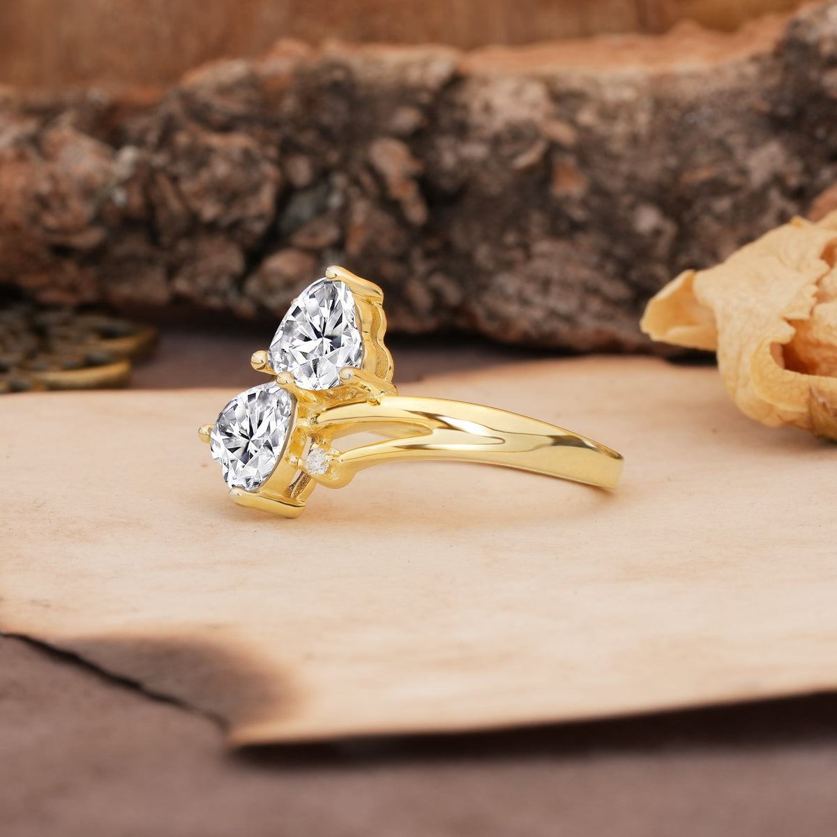 Classic Twisted 3-Prong Double Heart Cut Lab Diamond Engagement Ring - Additional view