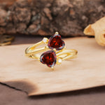 Classic Twisted 3-Prong Double Heart Cut Garnet Engagement Ring - Additional view