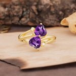 Classic Twisted 3-Prong Double Heart Cut Amethyst Engagement Ring - Additional view