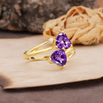 Classic Twisted 3-Prong Double Heart Cut Amethyst Engagement Ring - Additional view