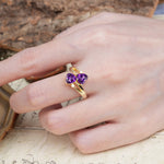 Classic Twisted 3-Prong Double Heart Cut Amethyst Engagement Ring - Additional view