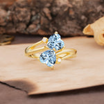Classic Twisted 3-Prong Double Heart Cut Aquamarine Engagement Ring - Additional view