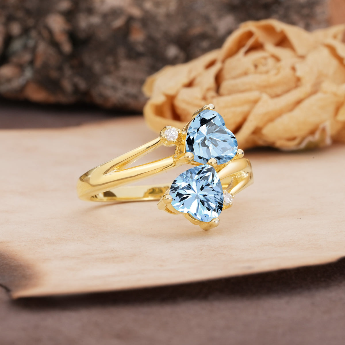 Classic Twisted 3-Prong Double Heart Cut Aquamarine Engagement Ring - Additional view