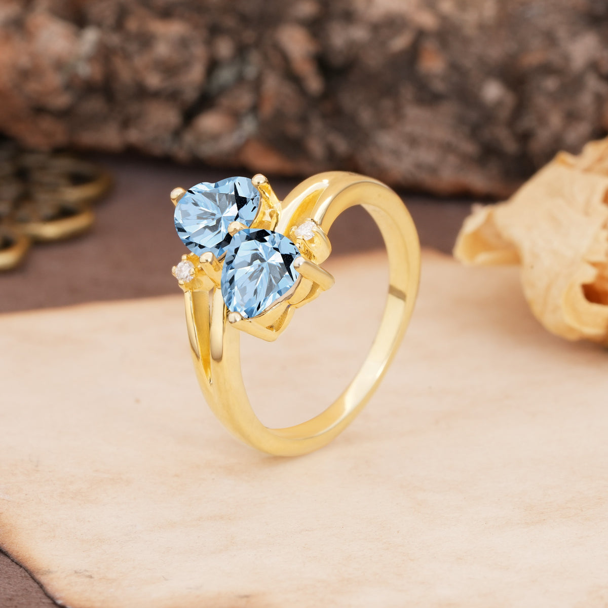 Classic Twisted 3-Prong Double Heart Cut Aquamarine Engagement Ring - Additional view