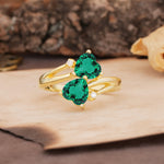 Classic Twisted 3-Prong Double Heart Cut Emerald Engagement Ring - Additional view
