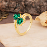 Classic Twisted 3-Prong Double Heart Cut Emerald Engagement Ring - Additional view