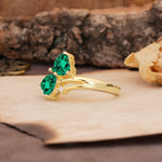 Classic Twisted 3-Prong Double Heart Cut Emerald Engagement Ring - Additional view
