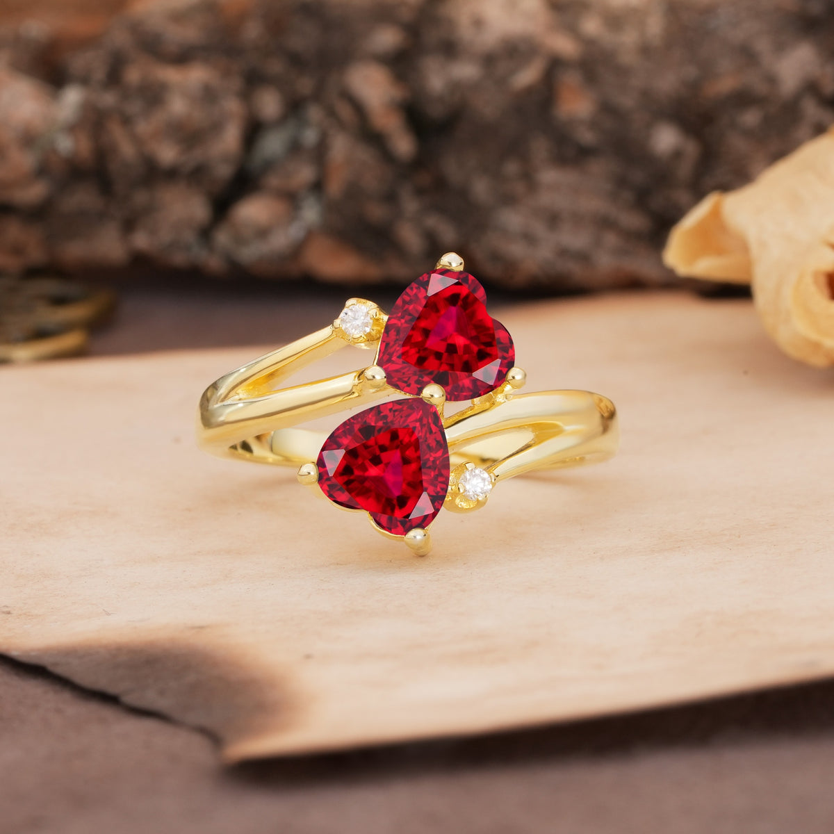 Classic Twisted 3-Prong Double Heart Cut Ruby Engagement Ring - Additional view