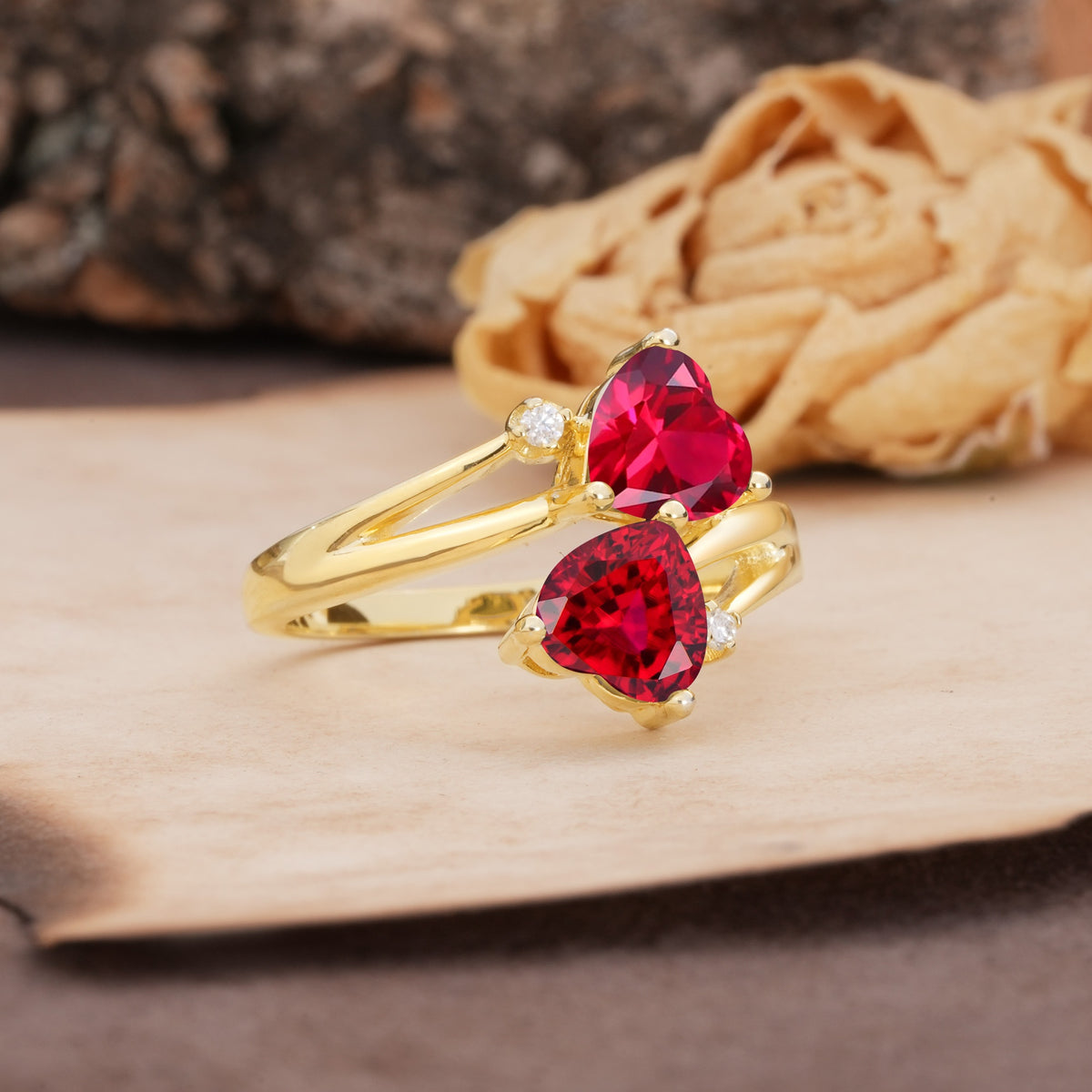 Classic Twisted 3-Prong Double Heart Cut Ruby Engagement Ring - Additional view