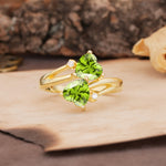 Classic Twisted 3-Prong Double Heart Cut Peridot Engagement Ring - Additional view