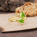 Classic Twisted 3-Prong Double Heart Cut Peridot Engagement Ring - Additional view