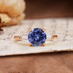 Classic, Minimalist 4-Prong Round Cut Tanzanite Three Stones Wedding Ring - Additional view