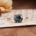 Classic, Minimalist 4-Prong Round Cut Black Rutilated Quartz Three Stones Wedding Ring - Additional view
